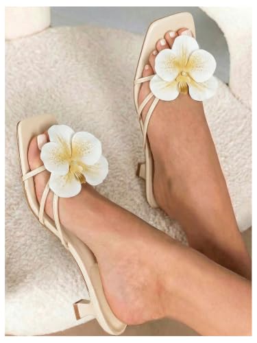 Image of MakeMeChic Women's Flower Kitten Heels Floral Summer Beach Sandals