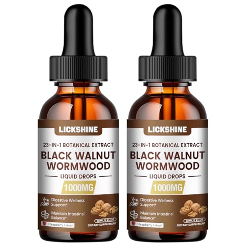 2 Packs 1000MG Wormwood Black Walnut Clove Cleanse for Humans Tincture 23-IN-1 Gut Support Supplement for Adults 10:1 Ultra-Concentrated Liposomal Tech 98% Absorption Raspberry Flavor 4 Fl oz