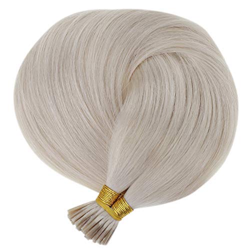 I Tip Human Hair Beads Extension #60 Platinum Blonde Pre Bonded Keratin Hair Extensions 16 Inch 40g 50Strand