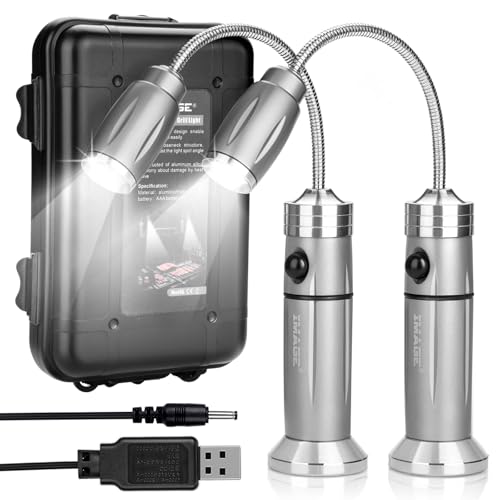 Lámpara de barbacoa recargable ultrabrillante con luces LED superbrillantes, lámpara flexible de cuello de cisne con base magnética, totalmente ajustable, funciona con pilas, color blanco