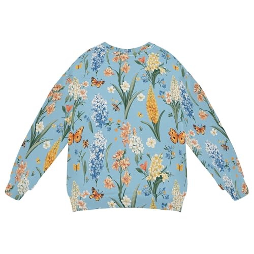 JUNZAN Spring Flowers Hyacinths Butterflies Blue Little Kids Hooded Sweatshirt Long Sleeve Outerwear for Kids Athletic 4T2