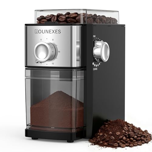 ROUNEXES Electric Flat Burr Coffee Grinder, Compact Coffee Grinder for Home Use, Burr Mill Grinder...