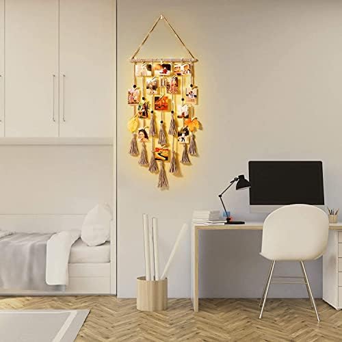 Homecor Hanging Photo Display with Clips - Boho House Decor Polaroid Picture Holder Photo Collage Frame for Wall Decor - Gray