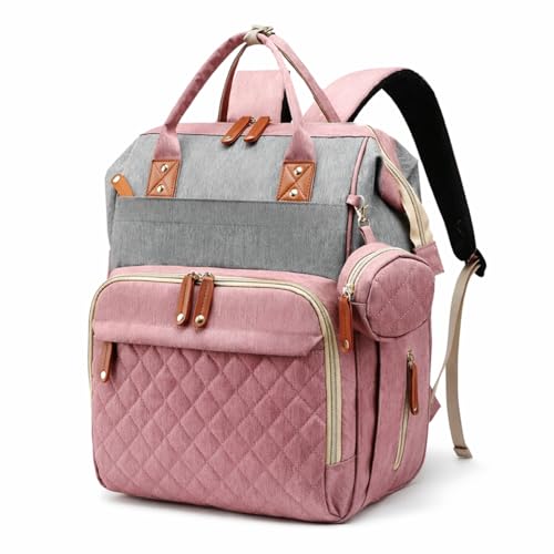 Mochila Maternidade Impermeável Menina C/Bolsos P/Mamadeira e porta Chupetas Multifuncional Espaçosa para a Mamãe e o Bebê ROSA com CINZA