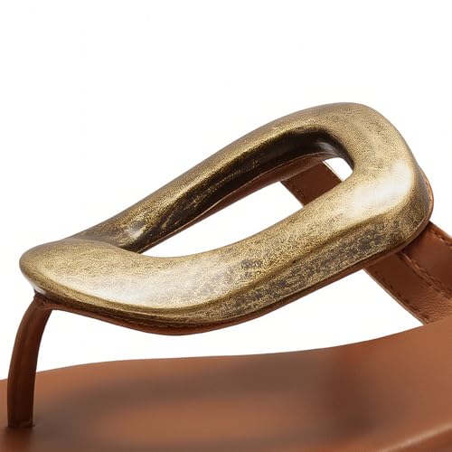 Image of PARTY Square Toe Flip Flops Women,Fashion Designer Thong Sandals with Gold Buckle Trendy Summer Comfort Flat Sandals