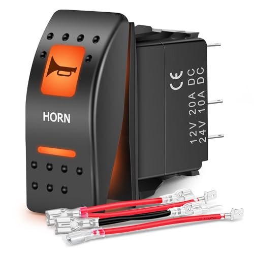 Image of Nilight UTV Horn Rocker Switch Momentary w /Orange Backlit On Off 5 PIN | SPST LED Light Bar Switches 12V 24V Toggle Compatible for Polaris RZR Can-Am ATVs UTVs Cars Trucks RVs