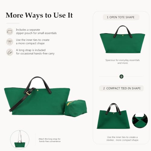 Image of M-ioi-M 2Pcs Set, Large /XL Tote Bag with Pouch for Women, Canvas or Genuine Leather Crossbody Shoulder Bag, Top Handle Purse