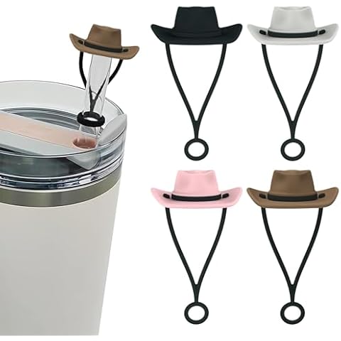 4 Pack Straw Toppers Fit for Stanley Cups Cute Silicone Straw Caps Covers for Tumblers Compatible with Stanley 30&40 Oz Tumbler Straws Covers Accessories (Cowboy hat) Cover