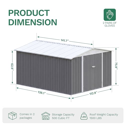Image of JUMMICO 10x12 FT Outdoor Storage Shed, Heavy Duty Metal Shed with Lockable Door&Slooping Roof, Tool Shed for Garden Backyard Patio(Gray)