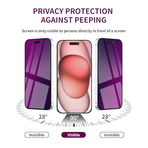 Image of 2 Pack Privacy Screen Protector for iPhone 15 Tempered Glass 6.1inch Private Glass Anti-Spy Eye Protection Anti-Scratch Full Coverage No Bubble