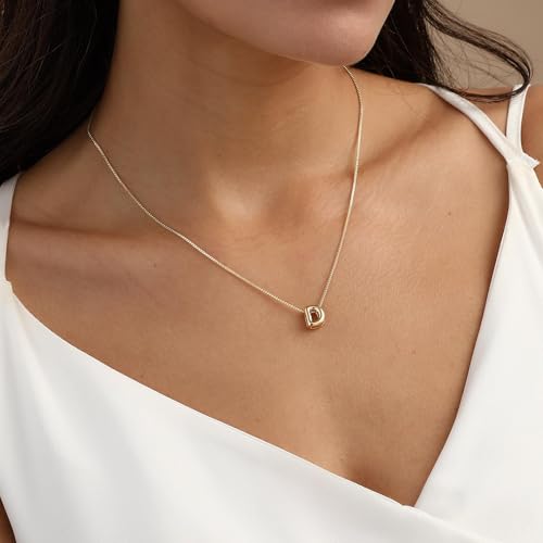 Image of Personalized Bubble Letter Initial Necklace, 14K Gold Plated, Dainty Pendant for Women, Trendy Gold Jewelry