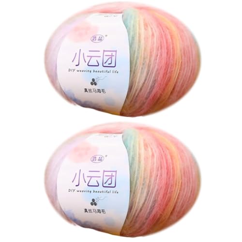 2 Rolle Mohairwolle mit Farbverlauf zum Stricken oder Häkeln Wollgarn Faden Regenbogen weiche Wollknäuel Garn Faden lange Wolle Schafwolle Kammgarn Wollfaden DIY Schal Schal Häkelfaden