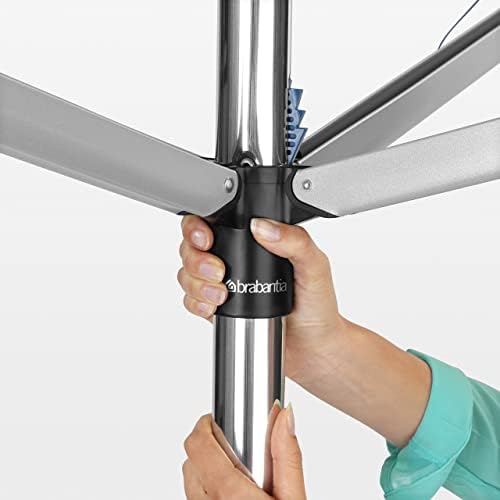 Brabantia - Topspinner - 60 Metres of Clothes Line - UV-Resistant & Non-Slip Lining - Smooth Turns - Umbrella System - Rotary Dryer with Ground Spike 45 mm - Metallic Grey - ø 295 cm