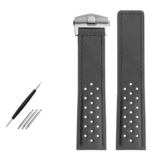 Bracelet de montre homme en cuir véritable 22mm avec boucle pliable pour montre homme