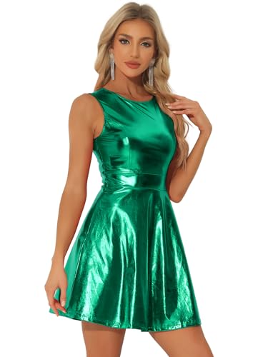 Image of Allegra K Women's Metallic Sleeveless High Waist Club Party Disco Holographic Dress
