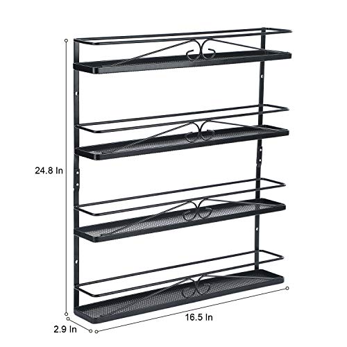 VEESUN Wall Mounted Spice Rack Organizer for Cabinet Pantry Door Kitchen Large Hanging Spice Shelf, 4 Tier,Black. - Thumbnail 3
