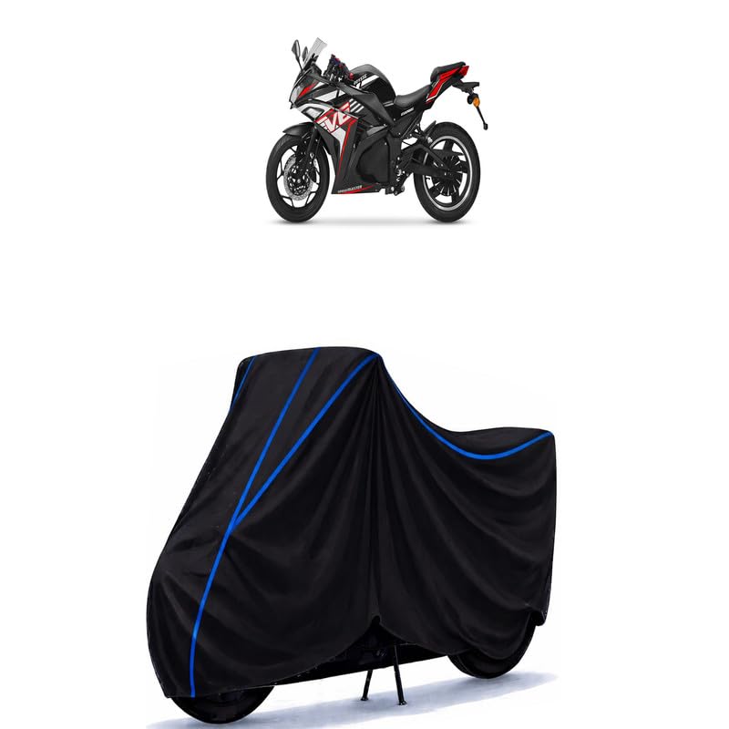Image of Odysse Evoqis Bike Cover Water Resistant Universal Motorcycle Rain | Heavy Duty UV Protection, Dust, Scratch Indoor Outdoor All Weather with Black Blue Piping Elastic