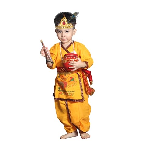 Image of Kaku Fancy Dresses Krishna Costume for Kids, Baby Krishna Dress for Janmashtami, Bal Krishna Dhoti Set, Krishnaleela Costume, Infant Bal Gopal, Krishna Fancy Dress Costume for Boys /Girls