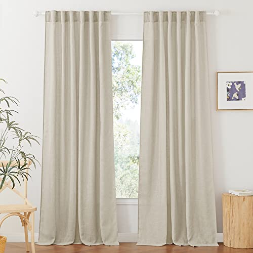 RYB HOME Sheer Curtains 95 inches Long - Linen Texture