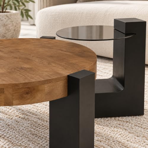 Image of The Attic Josephine Coffee Table Set, Glass Coffee Table, Wooden Centre Table, Modern Table for Living Room