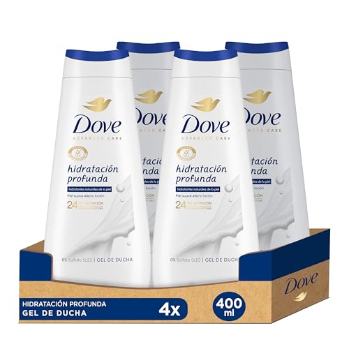 Dove Advanced Care Gel de Ducha Hidratación Profunda Hidratantes Naturales 400ml (Paquete de 4)