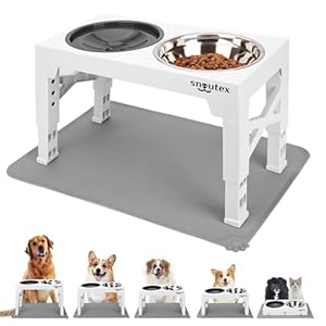SNOUTEX Gamelle Chien Surelevee – Gamelle pour Chien Surélevée en 5 Hauteurs Réglables, Gamelle Anti Eclaboussure Chien de Toutes Tailles et Tapis Gamelle Chien et Chat. Chien Accessories.