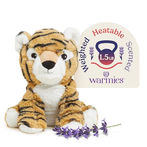 Image of warmies Microwavable & Weighted Stuffed Animals, Tiger - Heated Stuffed Animal Plushie for Warmth & Comfort - Cute Soft Plush Toys for Adults & Children (Boys, Girls, Babies & Toddlers)