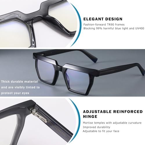 Image of Blue Light Blocking Glasses, TR90 Rectangle Computer Glasses With Anti Eyestrain & UV Glare Protection (Gery)