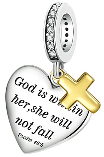 Love Heart Charm Fit for Charms Bracelet Christian Bible Verse Cross Charm Prayer Faith Religious Jewelry Gifts for Women