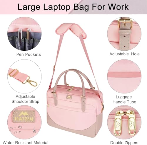 MATEIN Pink Laptop Bag for Women, Handbag with Laptop Compartment 15.6 Inch Ladies Briefcase Office Tote Work Bags for Women, Large Computer Hangbag for School Briefcase for Teacher, Office, Pink - Image 5