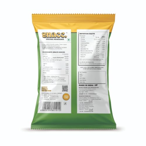 Image of SNACC Pudina Makhana | Mint Flavored Fox Nuts | Protein-Rich Healthy Snack | Zero Sugar & Trans Fat Free | Gluten Free | 18g Pocket Packs (Pack of 6)