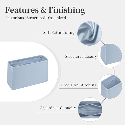 Image of Purse Organizer Insert for Lady Dior Mini Bags, Satin Luxury Bag Insert, Lightweight & Portable Purse Shaper with Pockets, Ideal for Travel, Shopping, and Daily Use(Blue brume, Lady Mini)