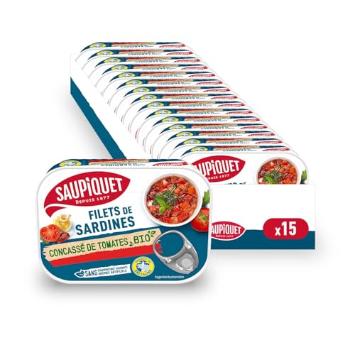 SAUPIQUET - Filets de Sardines au Concassé de Tomates Bio - Sans Arêtes - Sans conservateurs, colorants ni arômes artificiels - Issus d'une Pêche...