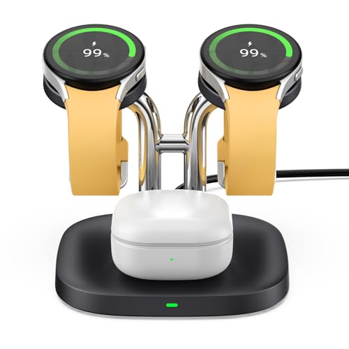 SwanScout Dual Watch Charger Compatible with Samsung Watch, SwanScout 704S, 3 in 1 Wireless Charging Station for Galaxy Watch 6/6 Classic/5 Pro/5/4/3/Active 2, Galaxy Buds2 Pro, Double Watch Charger