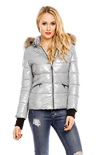 Preisvergleich Produktbild Jayloucy Damen Winter Jacke Mantel Kapuze Echtfell Waschbär JC5031 Silber XL