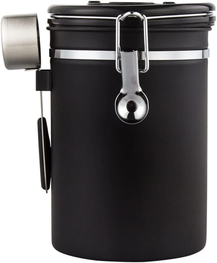 Stainless Steel Seal can with Coffee Maker for Storage of Coffee Beans or Tea containers. Sugar Box (Color : Black Size : 1.8L)