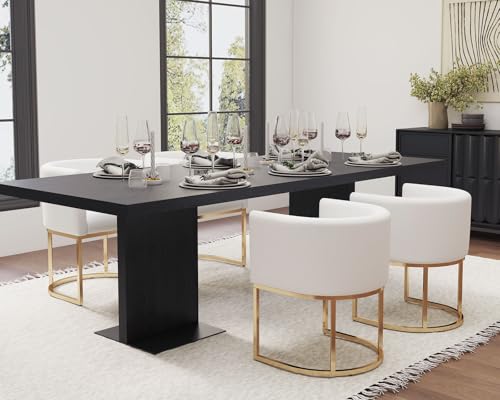 Image of HNY Mid Century Modern Upholstered Barrel Dining Chairs with Arms Set of 2, Velvet Kitchen & Dining Room Chairs, 18.5 inch Wide Accent Chairs for Dining Room Living Room with Gold Metal Frame, Cream