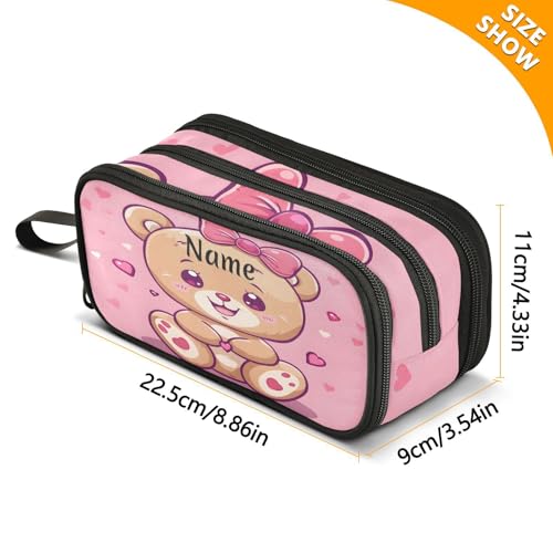 Image of Custom Cute Bear Pencil Case Box Boys Girls Personalized Name Large Pencil Pouch Stationery Pen Bag Organizer for Kids Adults School Office