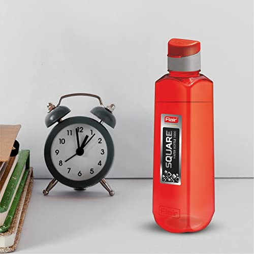 Image of Flair Square PET Water Bottles with Fliptop Lid Set of 6 Pcs 1000 ML (RED)