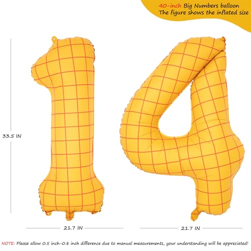 Image of 40 inch Large Number Balloon 14 Toy Inspired Story Yellow Birthday Balloon | Western Rodeo Party Supplies Boy Girl Story Anniversary Kids Birthday Party Cowboy Farm Themed Baby Welcome Decorations