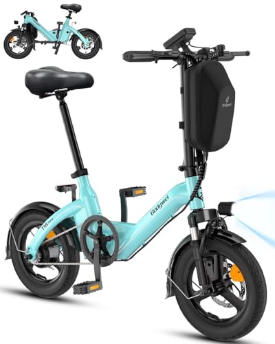 Bodywel T16PRO Bicicleta Eléctrica Plegable, 14' Portable E-Bike, City EBike con 4.5 Pulgadas Pantalla LED, Batería 36V/7.8Ah, Frenos de Doble Disco, Unisex Adulto (Aqua Azul)