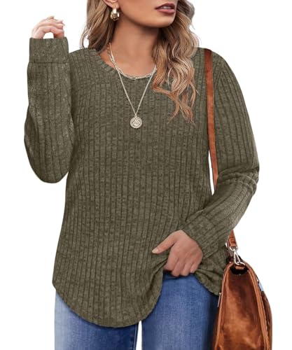 Image of CARCOS Plus Size Tops for Women Long Sleeve Raglan V Neck T Shirts Tunic Fall Blouse Xl-5Xl 14W -28W