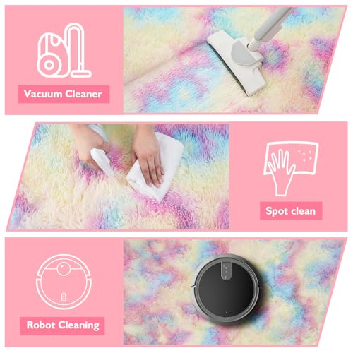Shag Area Rug for Bedroom 5x8,Fluffy Area Rugs for Living Room,Soft Fuzzy Rug Non-Shedding Indoor Plush Carpet for Kids Bedroom Nursery Dorm Home Decor,Rainbow