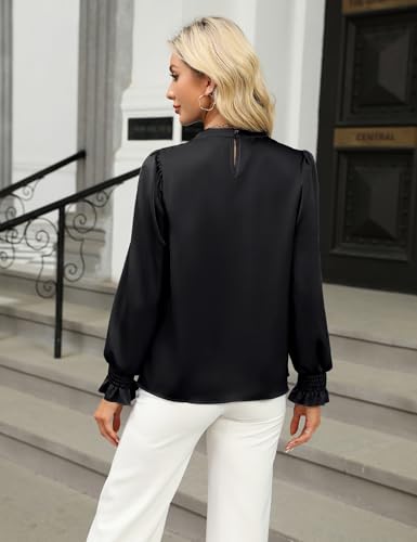 BMJL Womens Dressy Casual Blouse Black Long Sleeve Shirts Satin Silk Keyhole Business Work Tops Fall Outfits 20253