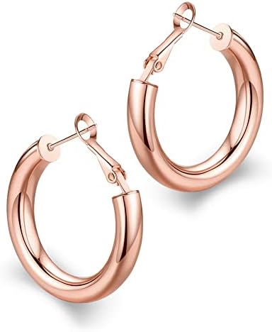 wowshow Small Chunky Thick Gold Hoops Earrings for Women Rose Gold Hoops