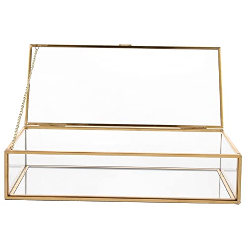 VILLFUL Rectangular Storage Box for Jewelry Vintage Design Glass Display for Home Organization and Storing Earrings Rings and Other Accessories
