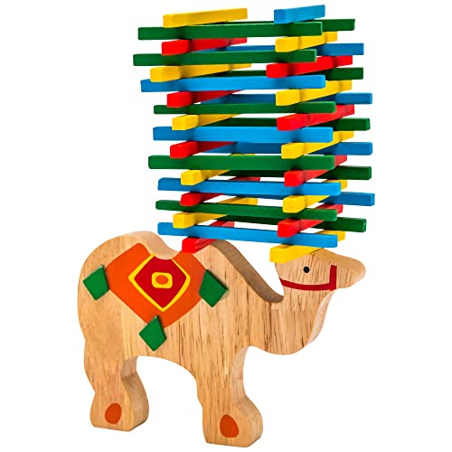 Natureich Camel Montessori stacking toy made of wood for learning dexterity with sticks Colourful/Natural from 3 years for the early motor development & education of your child (Camel)