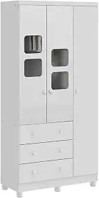 Guarda Roupa de Bebê 3 Portas 3 Gavetas Uli Móveis Peroba Branco Brilho
