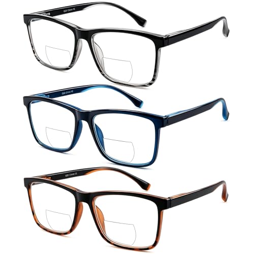 Ryegis Bifocal Reading Glasses for Men Women, Bicolor Frame with Flexible Hinge, Clear Top No Line Dual Vision Eyeglasses, Far & Near Sight Daily Use 1.5