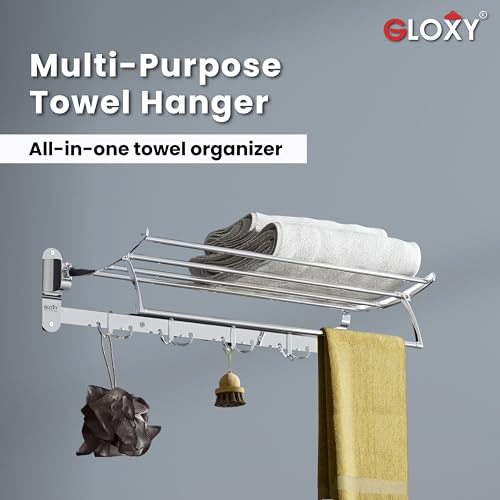 Image of Gloxy Bathroom Accessories Set Towel Rack for Bathroom 24 Inch - Bathroom Towel Hanger for Wall - Towel Stand for Bathroom - Towel Holder in Bathroom, Kithcen, Hotels, Etc.(Chrome, Foldable, 1pc)